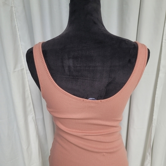 Ambiance Casual Tank Dress Stretch Ribbed Cotton Knit Sleeveless Mini Pink sz M - Picture 5 of 12